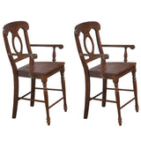 Sunset Trading Andrews Napoleon Barstool With Arms | Chestnut Brown | Counter Height Stool| Set Of 2