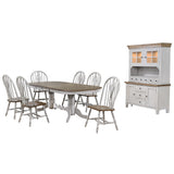 Sunset Trading Country Grove 8 Piece 96 Oval Double Pedestal Extendable Dining Table Set | Lighted China Cabinet | Distressed