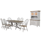 Sunset Trading Country Grove 8 Piece 96 Oval Double Pedestal Extendable Dining Table Set | 2 Arm Chairs | Lighted China Cabine
