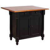 Sunset Trading Antique Black Expandable Kitchen Island With Cherry Drop Leaf Top | Drawers And Cabinet