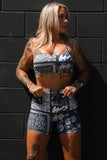 Women's High-Waisted Seamless Front Compression Training Shorts | Pew Pew Paisley