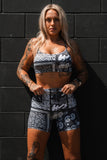Women's High-Waisted Seamless Front Compression Training Shorts | Pew Pew Paisley
