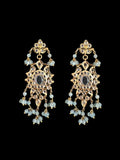 DLN123 Himah long necklace with earrings in real aquamarine beads ( SHIPS IN 2 WEEKS )