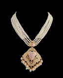 DNS192 punjabi Jadau necklace set - pink &pearl(READY TO SHIP)