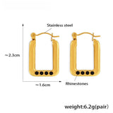 Gold-Plated Square Hoop Earrings with Black Rhinestones Stainless Steel, 2.3cm