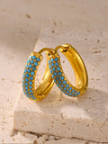 Gold-Plated Stainless Steel Huggie Hoop Earrings with Turquoise Inlay 0.53'' Lightweight 3.1g Pair