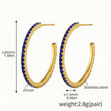 Gold Half-Hoop Earrings with Blue Zircon Stones Stainless Steel, 26mm
