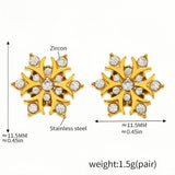 Gold-Tone Snowflake Zircon Stud Earrings Stainless Steel, Elegant & Lightweight