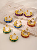 Elegant Green Crystal Stone Hoop Earrings Gold-Plated Stainless Steel
