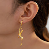 Elegant Gold Wire Bow Drop Earrings Titanium Steel with Rhinestones