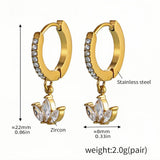 Gold-Plated Stainless Steel Huggie Hoop Earrings with Zircon Lotus Charm 22mm Drop