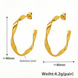 Gold Twisted Hoop Earrings 40mm Lightweight Stainless Steel Design