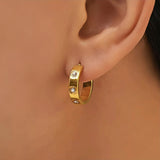 Gold Zircon Studded Hoop Earrings Elegant Titanium Steel Half Hoops