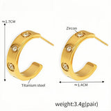 Gold Zircon Studded Hoop Earrings Elegant Titanium Steel Half Hoops