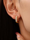Gold-Plated Stainless Steel Huggie Earrings with Sparkling Zircon Stones 0.53'' Lightweight 3.1g Pair
