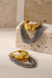 Bold Two-Tone Stainless Steel Hoop Earrings with Double Chain Detail Gold & Silver Finish