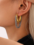 Bold Two-Tone Stainless Steel Hoop Earrings with Double Chain Detail Gold & Silver Finish