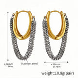 Bold Two-Tone Stainless Steel Hoop Earrings with Double Chain Detail Gold & Silver Finish