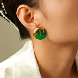 Bold Green & Gold Drip Statement Earrings Resin & Titanium Steel, 2.7cm