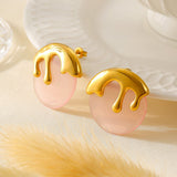 Bold Pink & Gold Drip Statement Earrings Resin & Titanium Steel, 2.7cm