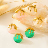 Bold Pink & Gold Drip Statement Earrings Resin & Titanium Steel, 2.7cm