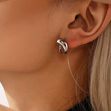Modern Abstract Silver Stainless Steel Earrings Sculptural Statement Design