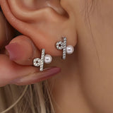Silver Shell Pearl & Zircon Stud Earrings Stainless Steel Minimalist Design