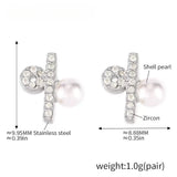 Silver Shell Pearl & Zircon Stud Earrings Stainless Steel Minimalist Design
