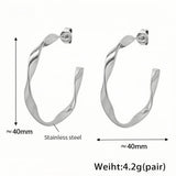 Silver Twisted Hoop Earrings 40mm Lightweight Stainless Steel Design