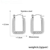 Silver-Plated Square Hoop Earrings with Black Rhinestones Stainless Steel, 2.3cm