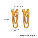 Gold Textured Heart Chain Drop Earrings Stainless Steel Statement Design