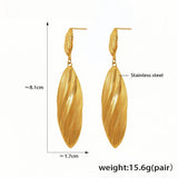 Elegant Gold-Tone Stainless Steel Dangle Earrings Textured Leaf Design
