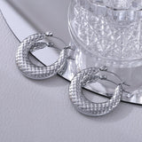 Elegant Textured Stainless Steel Hoop Earrings 1.14'' Drop, 18g Pair Hypoallergenic & Durable
