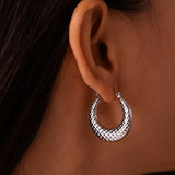 Elegant Textured Stainless Steel Hoop Earrings 1.14'' Drop, 18g Pair Hypoallergenic & Durable