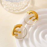 Bold White & Gold Drip Statement Earrings Resin & Titanium Steel, 2.7cm