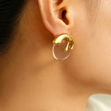 Bold White & Gold Drip Statement Earrings Resin & Titanium Steel, 2.7cm