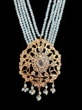 DLN123 Himah long necklace with earrings in real aquamarine beads ( SHIPS IN 2 WEEKS )