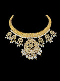 DNS189 Gold-Plated jadau Floral Hasli Necklace with jhumka earrings tika – Handcrafted Traditional Set ( READY TO SHIP )