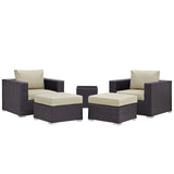 Convene 5 Piece Outdoor Patio Sectional Set Espresso Beige
