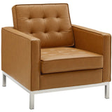 Loft Tufted Upholstered Faux Leather Armchair Set Of 2 Silver Tan