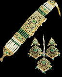 C568 Gold plated jadau choker in emerald pearls ( SHIPS IN 5 WEEKS )