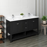 Fresca Manchester 60 Black Traditional Double Sink Bathroom Cabinet W/ Top & Sinks