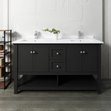 Fresca Manchester 60 Black Traditional Double Sink Bathroom Cabinet W/ Top & Sinks