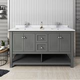 Fresca Manchester Regal 60 Gray Wood Veneer Traditional Double Sink Bathroom Cabinet W/ Top & Sinks