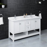 Fresca Manchester 60 White Traditional Double Sink Bathroom Cabinet W/ Top & Sinks