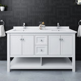 Fresca Manchester 60 White Traditional Double Sink Bathroom Cabinet W/ Top & Sinks