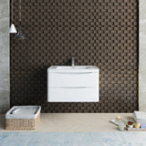 Fresca Tuscany 32 Glossy White Wall Hung Modern Bathroom Cabinet W/ Integrated Sink
