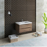 Fresca Tuscany 36 Rosewood Wall Hung Modern Bathroom Cabinet W/ Integrated Sink