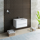 Fresca Tuscany 36 Glossy White Wall Hung Modern Bathroom Cabinet W/ Integrated Sink