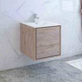 Fresca Catania 24 Rustic Natural Wood Wall Hung Modern Bathroom Cabinet W/ Integrated Sink
